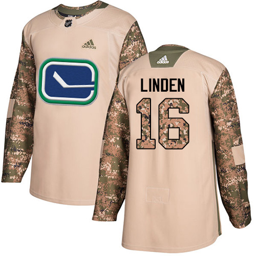 Adidas Canucks #16 Trevor Linden Camo Authentic Veterans Day Stitched NHL Jersey - Click Image to Close